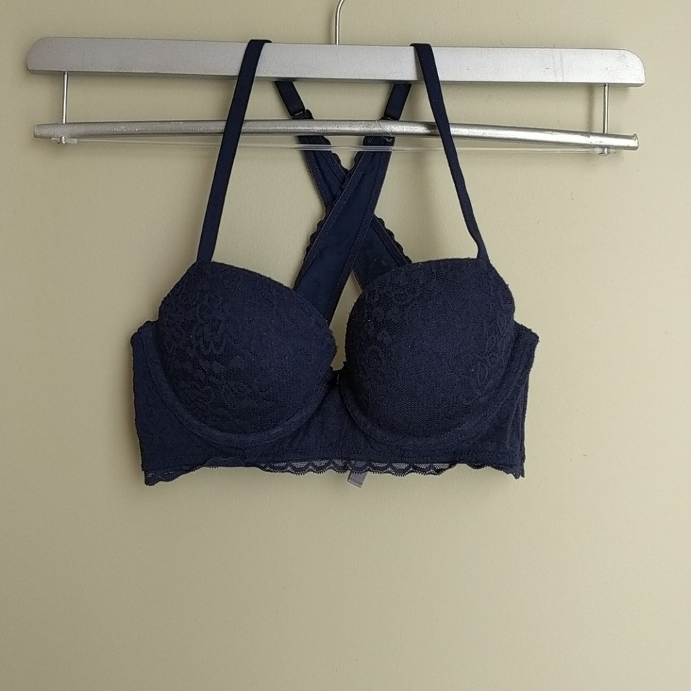 Aerie Bra (32 B) Navy -Criss Cross Back